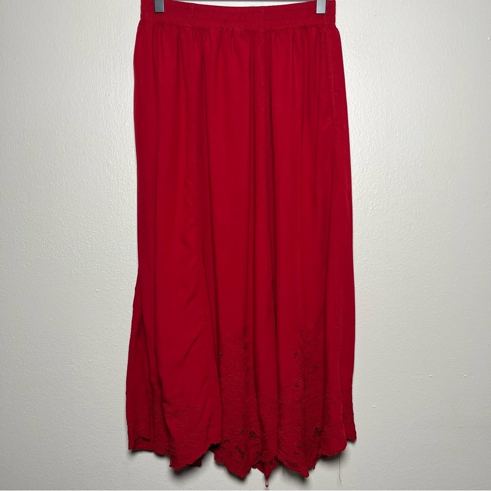 VTG‎ Jane Ashley Women Midi Skirt Medium Red Crochet Lace Boho Cottagecore Fairy